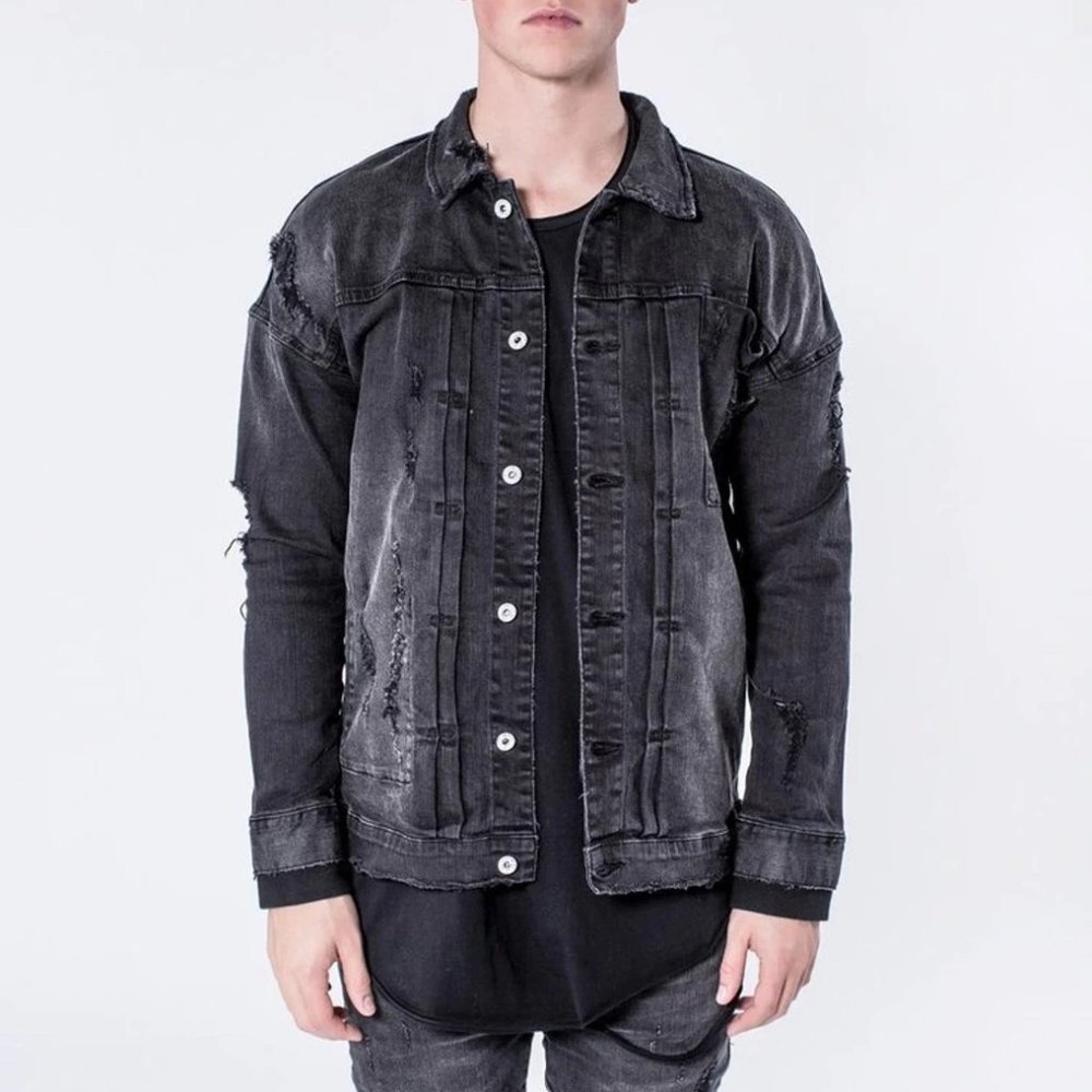 Indie Designer Distressed Denim Jacket "Rock & Destroyed" by KOLLAR Clothing
